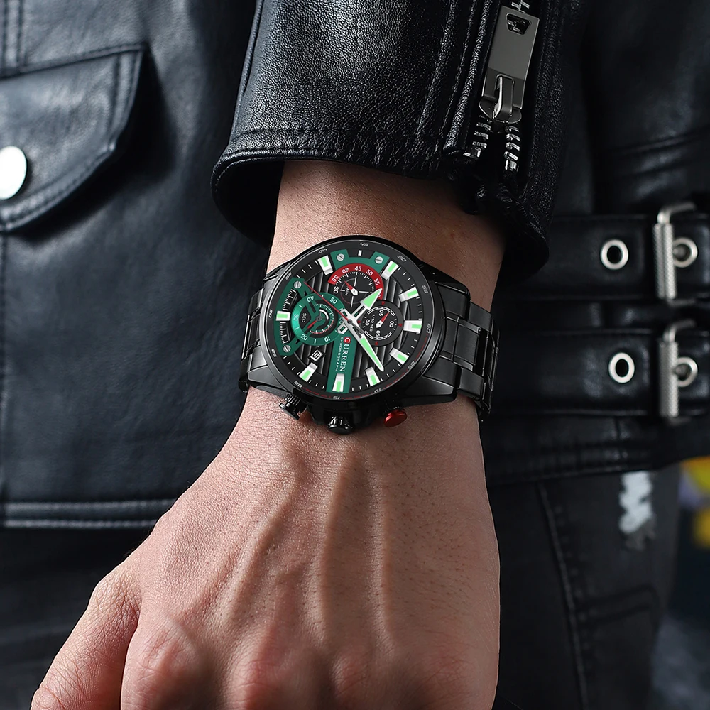 CURREN Sports Casual Quartz Wristwatches with Chronograph Fashion Stainless Steel Men's Watch Auto Date Clock Male with Box