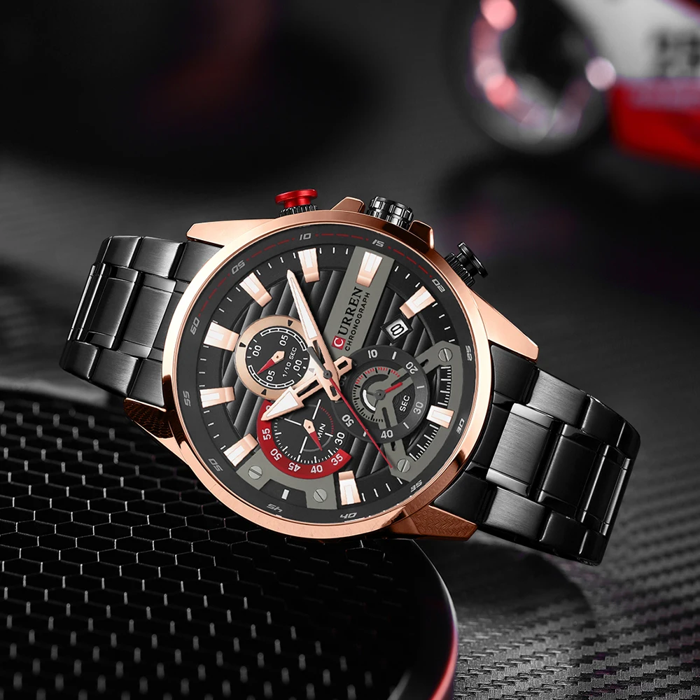 CURREN Sports Casual Quartz Wristwatches with Chronograph Fashion Stainless Steel Men's Watch Auto Date Clock Male with Box