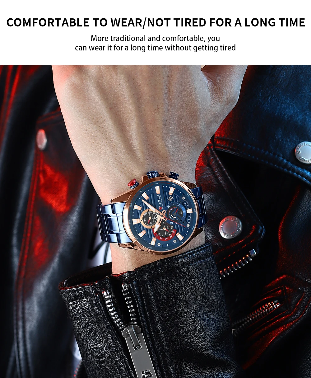 CURREN Sports Casual Quartz Wristwatches with Chronograph Fashion Stainless Steel Men's Watch Auto Date Clock Male with Box