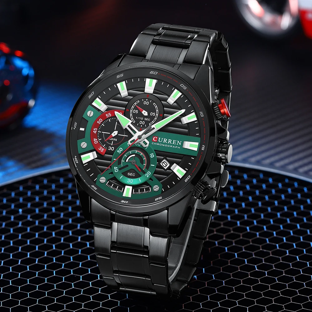 CURREN Sports Casual Quartz Wristwatches with Chronograph Fashion Stainless Steel Men's Watch Auto Date Clock Male with Box