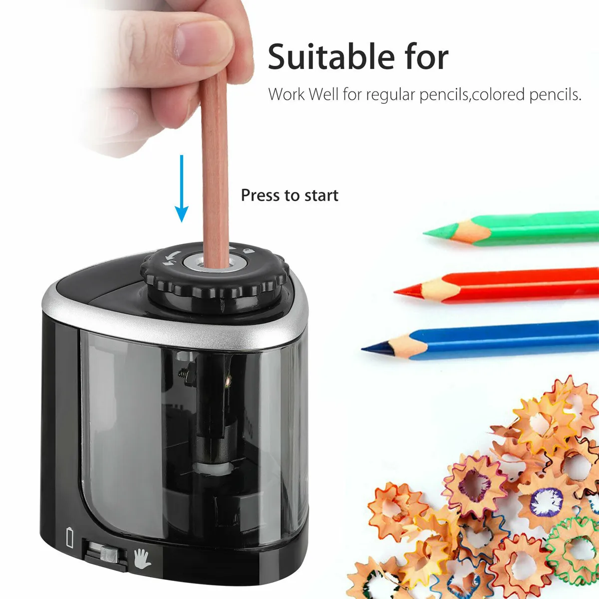 Tenwin Electric Auto Pencil Sharpener Safe Student Helical Steel Blade Sharpener for Artists Kids Adults Colored Pencils