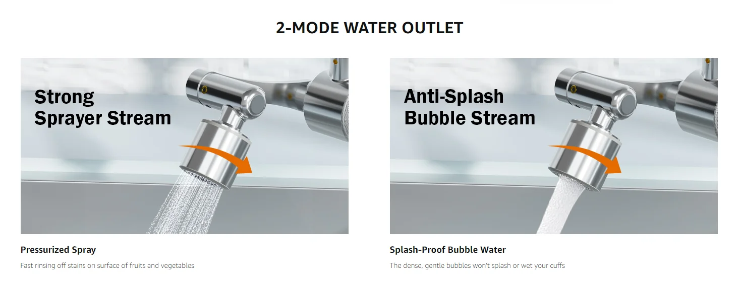 ALTHY Faucet Extender Water Filter, Sink Splash-proof 1080° Rotating Tap Aerator,Reduce Lead Chlorine Odor, 2 Water Spray Modes