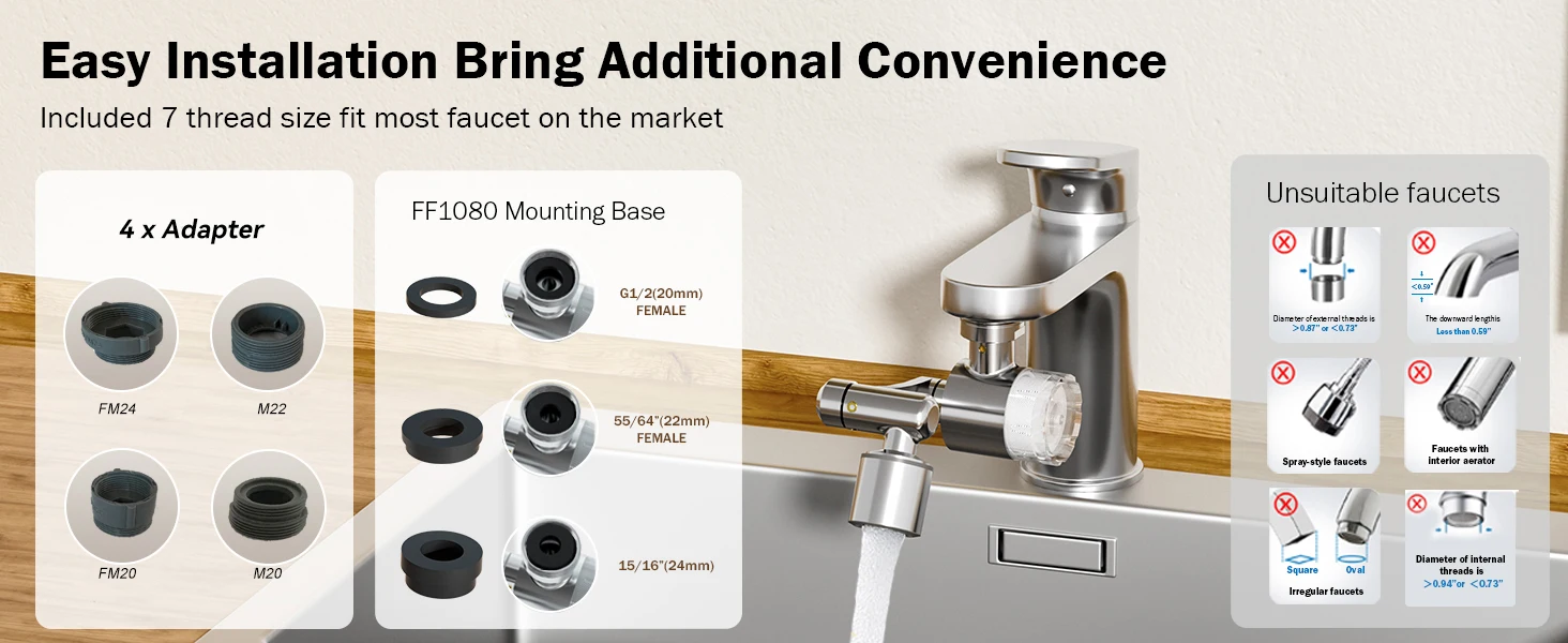 ALTHY Faucet Extender Water Filter, Sink Splash-proof 1080° Rotating Tap Aerator,Reduce Lead Chlorine Odor, 2 Water Spray Modes