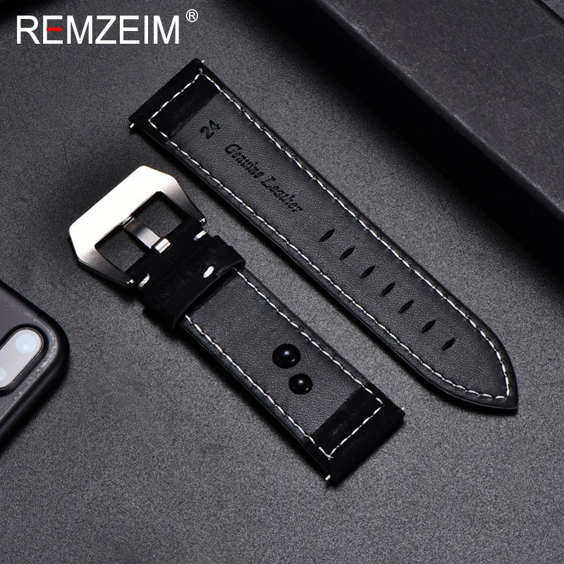 Genuine Leather Watchband Bracelet Black Blue Brown Vintage Matte Watch Strap For Women Men 18mm 20mm 22mm 24mm Wrist Band