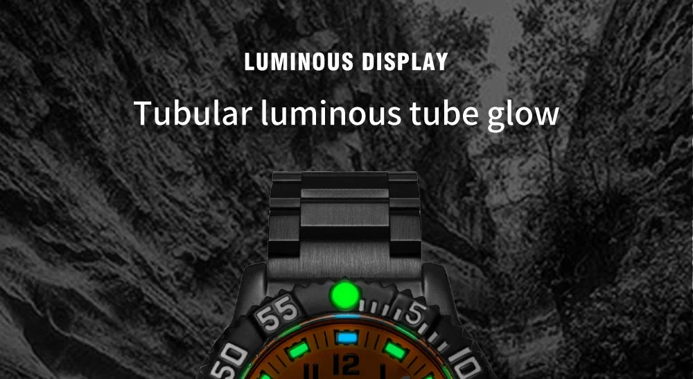 ADDIESDIVE Luxury Men's Quartz Watch Outdoor Sports Luminous Tube Analog Watch 50m Waterproof Stainless Steel Strap Orange Black
