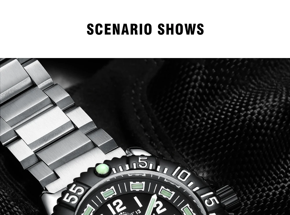 ADDIESDIVE Luxury Men's Quartz Watch Outdoor Sports Luminous Tube Analog Watch 50m Waterproof Stainless Steel Strap Orange Black