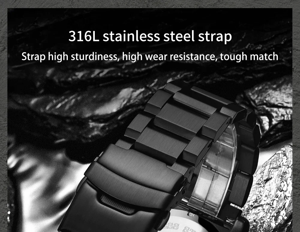 ADDIESDIVE Luxury Men's Quartz Watch Outdoor Sports Luminous Tube Analog Watch 50m Waterproof Stainless Steel Strap Orange Black
