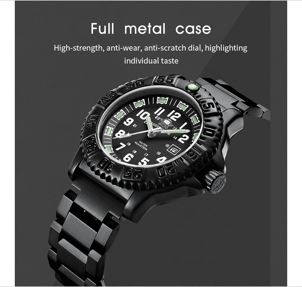 ADDIESDIVE Luxury Men's Quartz Watch Outdoor Sports Luminous Tube Analog Watch 50m Waterproof Stainless Steel Strap Orange Black