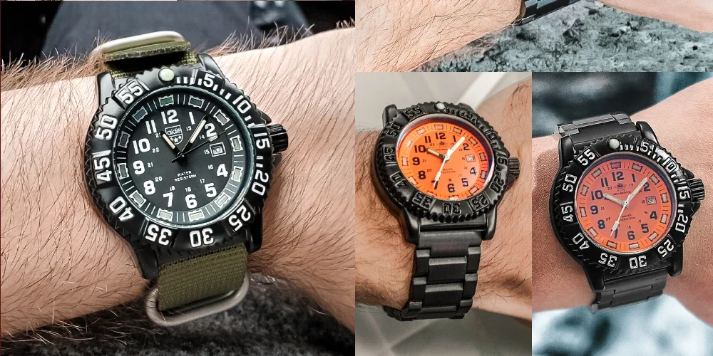ADDIESDIVE Luxury Men's Quartz Watch Outdoor Sports Luminous Tube Analog Watch 50m Waterproof Stainless Steel Strap Orange Black
