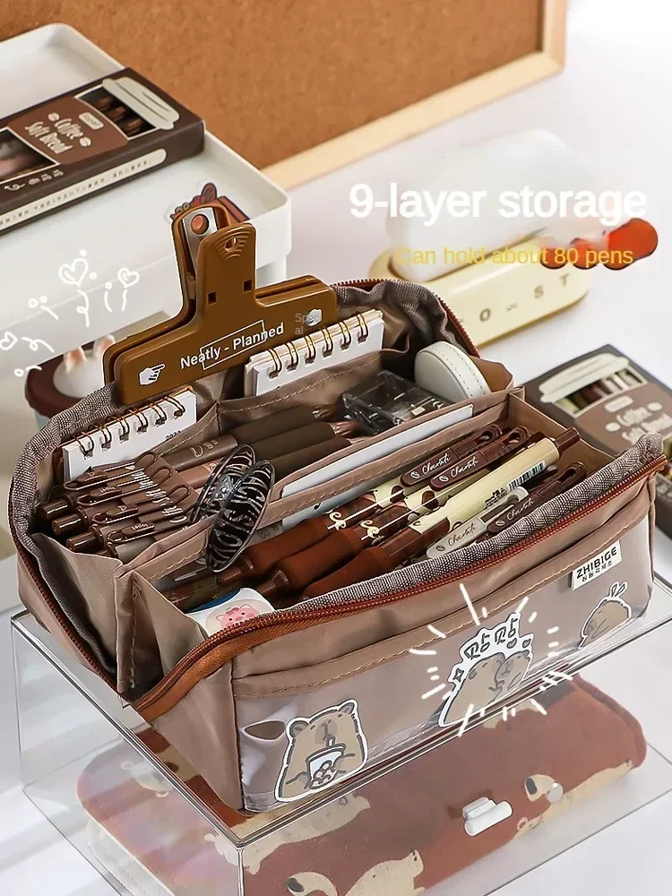 10-tier Card-pibara High-capacity Transparent Pen Bag with Beautiful Appearance, Multi-functional Pencil Case for Children