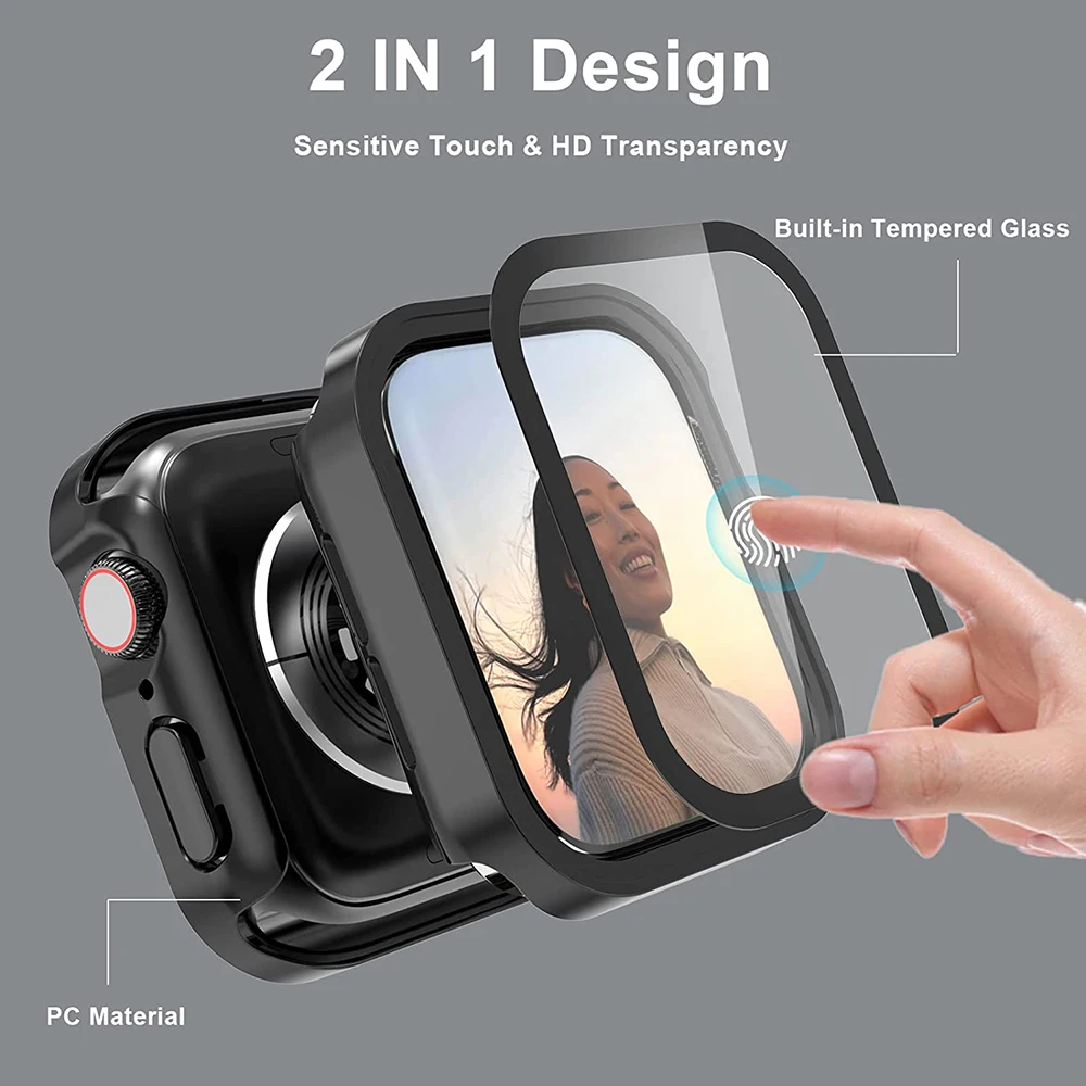 Waterproof Watch Case+Glass for Apple Watch 40/41/42/44/45/46mm, Scratch-Resistant Protective Case, for Series12 11 10 987654 SE