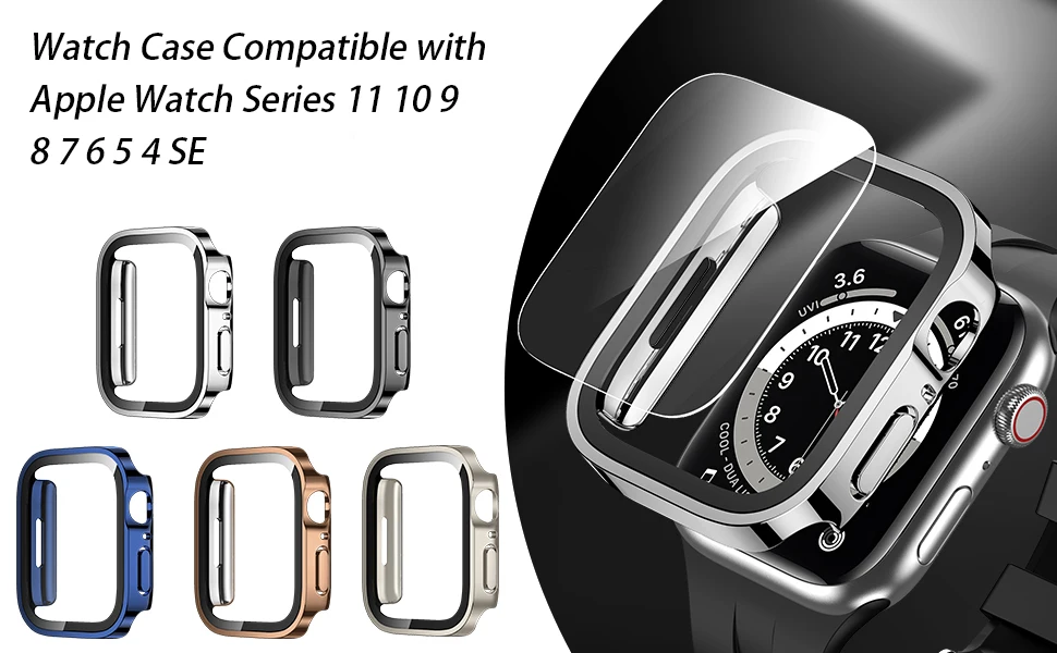 Waterproof Watch Case+Glass for Apple Watch 40/41/42/44/45/46mm, Scratch-Resistant Protective Case, for Series12 11 10 987654 SE