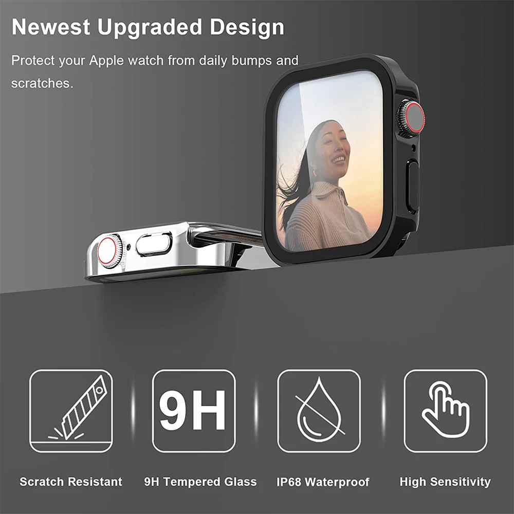 Waterproof Watch Case+Glass for Apple Watch 40/41/42/44/45/46mm, Scratch-Resistant Protective Case, for Series12 11 10 987654 SE