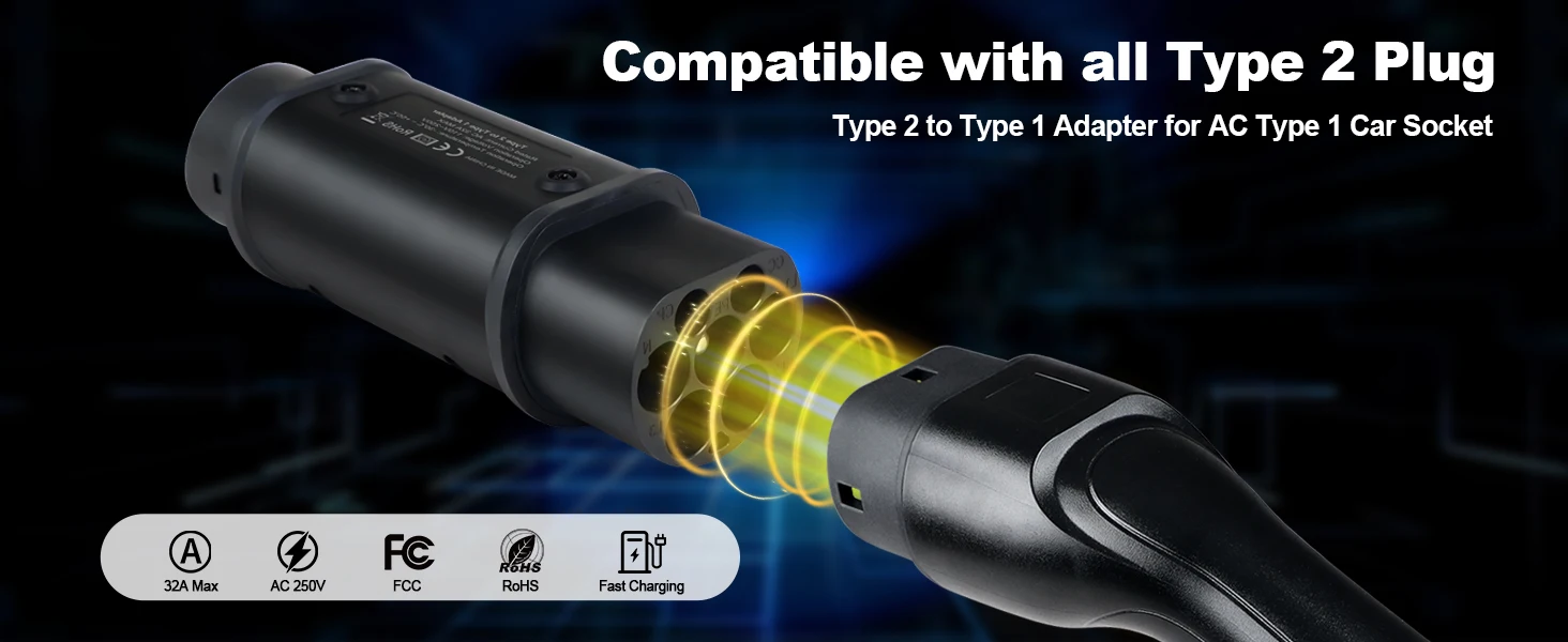 Kolanky 32A 7.2 KW Type 2 to Type 1 Adapter Type 1 To Type 2 Conventor Type 2 To GBT Adapter Charging Electric Vehicle Cars