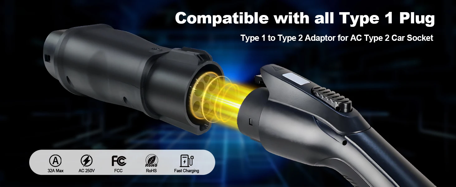 Kolanky 32A 7.2 KW Type 2 to Type 1 Adapter Type 1 To Type 2 Conventor Type 2 To GBT Adapter Charging Electric Vehicle Cars