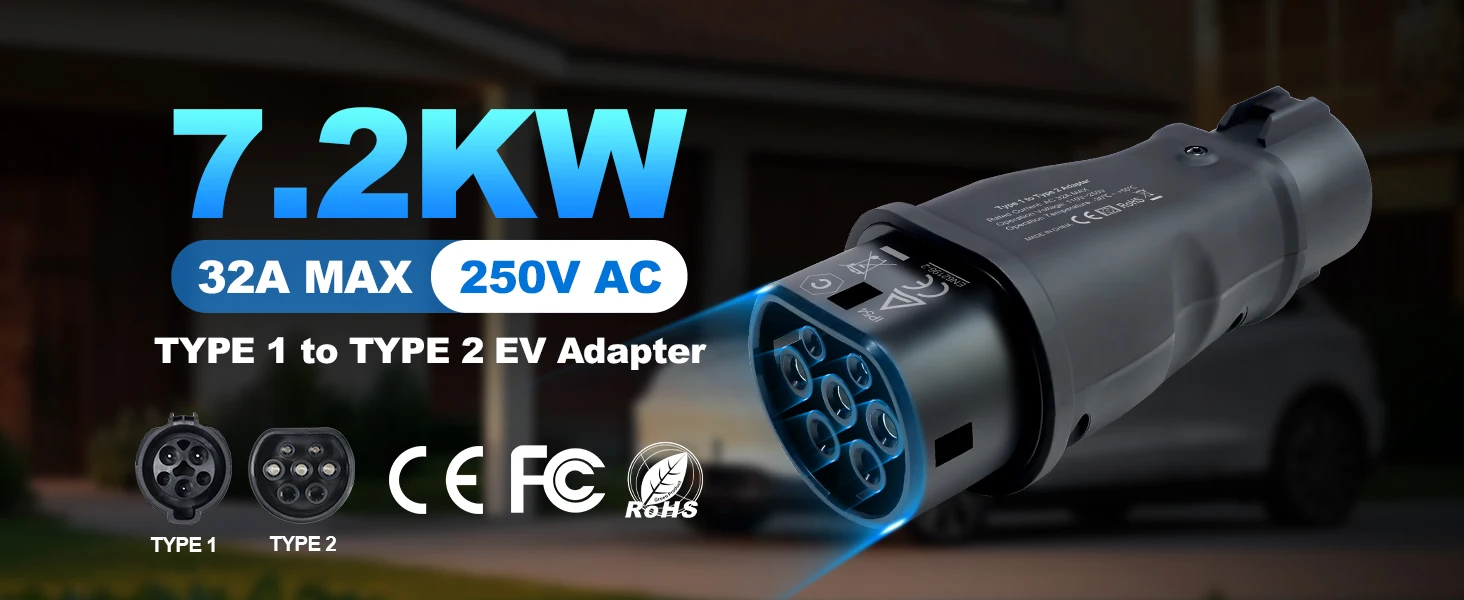 Kolanky 32A 7.2 KW Type 2 to Type 1 Adapter Type 1 To Type 2 Conventor Type 2 To GBT Adapter Charging Electric Vehicle Cars