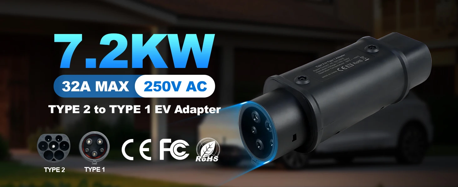 Kolanky 32A 7.2 KW Type 2 to Type 1 Adapter Type 1 To Type 2 Conventor Type 2 To GBT Adapter Charging Electric Vehicle Cars