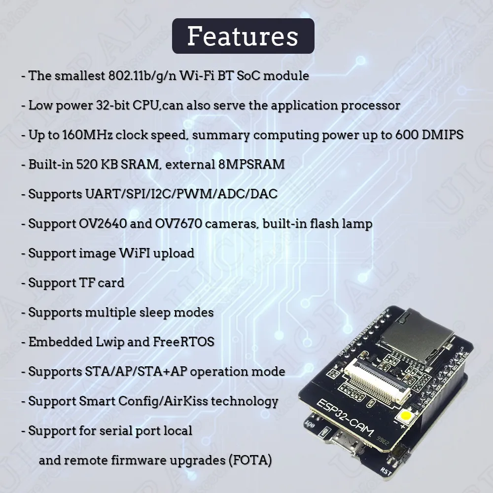 Original ESP32-CAM Camera Module Kit 2.4 GHz WiFi Bluetooth 8MB PSRAM OV2640 Camera Module 66 120 160 Degree 850nm Night Vision