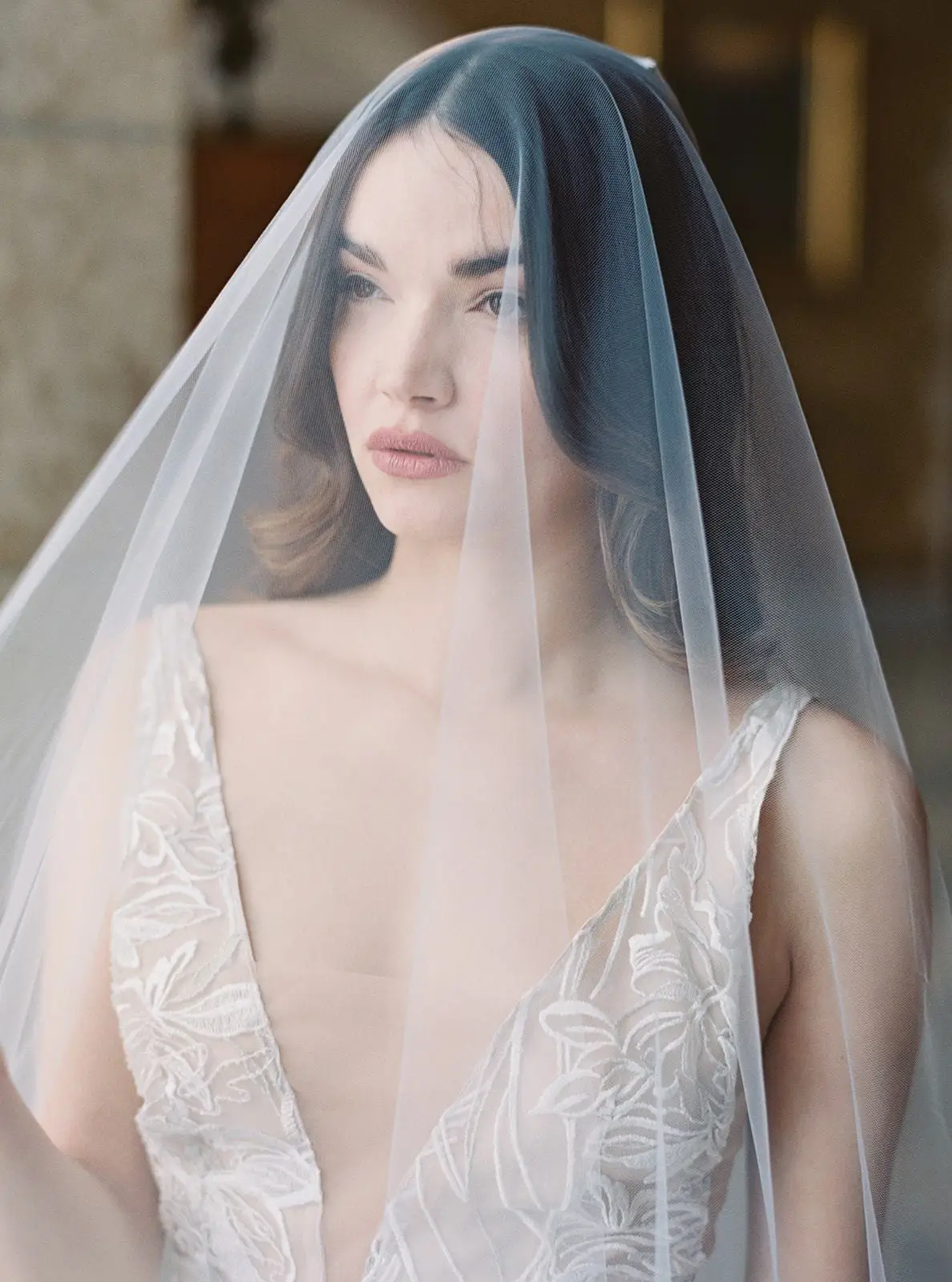 TOPQUEEN V131 2 Tier Minimalist Wedding Veil with Blusher Veil for Bride Bachelorette Party Bride Accessories Bridal Veils
