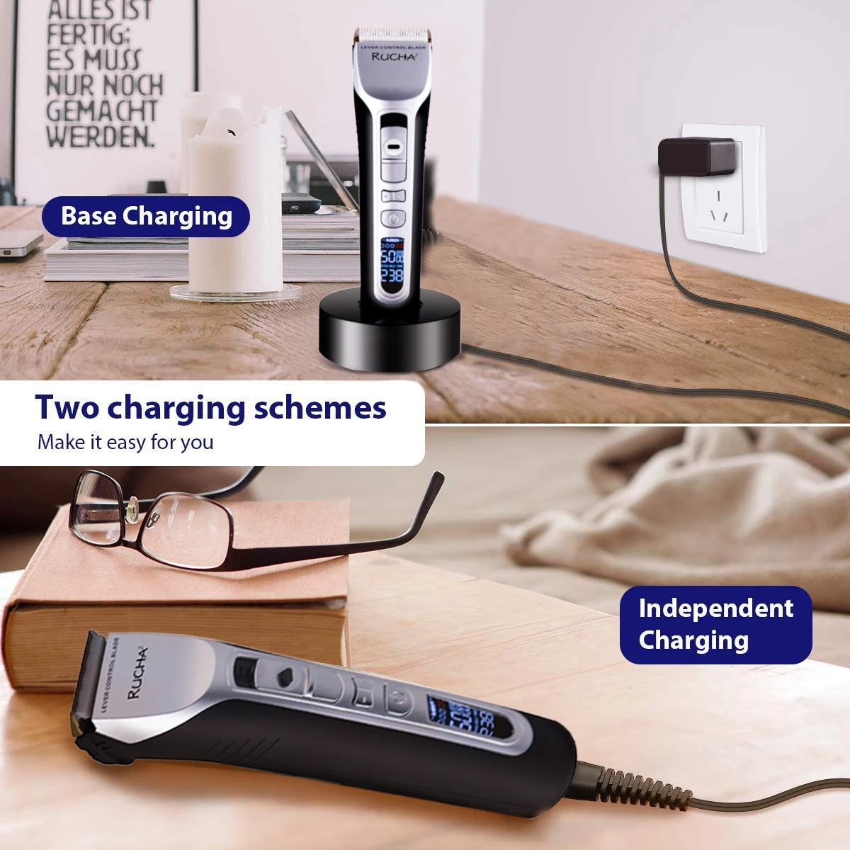 Hair Clipper USB Rechargeable Hair Trimmer Titanium Ceramic Blade LCD Professional Strong Power Salon Hair Cutting Machine
