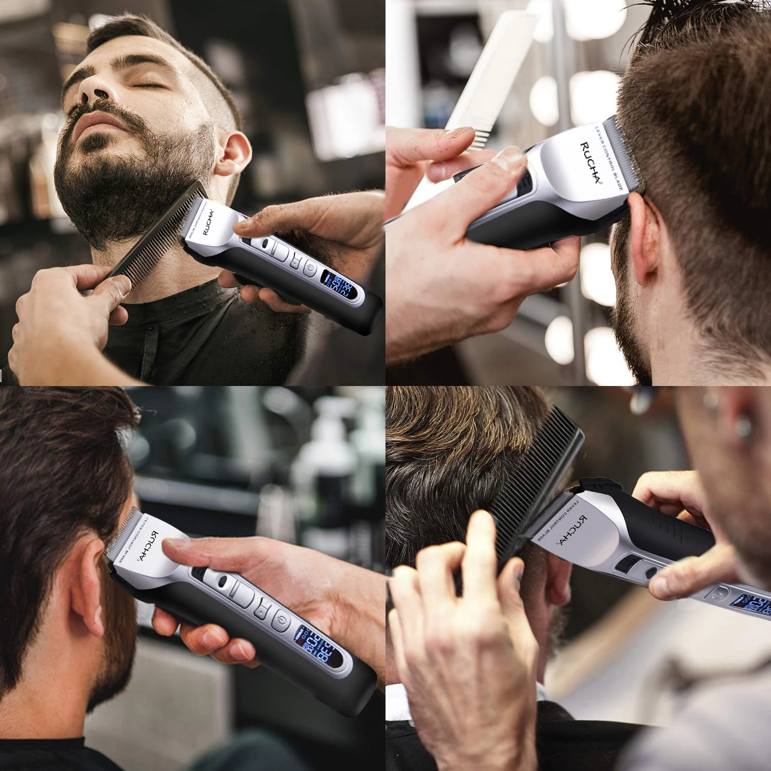 Hair Clipper USB Rechargeable Hair Trimmer Titanium Ceramic Blade LCD Professional Strong Power Salon Hair Cutting Machine