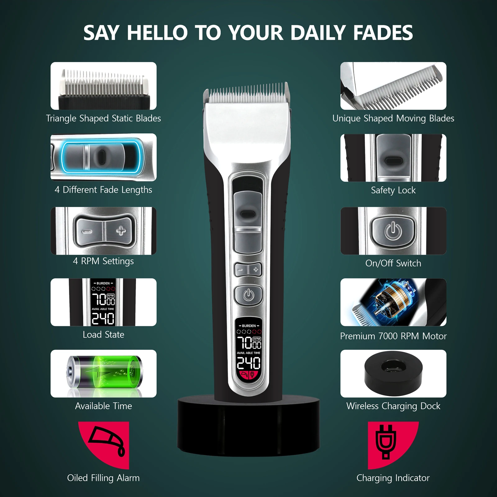 Hair Clipper USB Rechargeable Hair Trimmer Titanium Ceramic Blade LCD Professional Strong Power Salon Hair Cutting Machine