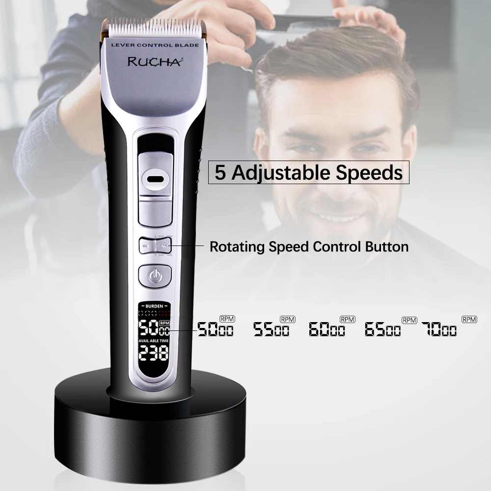 Hair Clipper USB Rechargeable Hair Trimmer Titanium Ceramic Blade LCD Professional Strong Power Salon Hair Cutting Machine