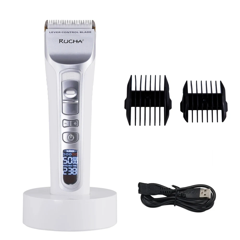 Hair Clipper USB Rechargeable Hair Trimmer Titanium Ceramic Blade LCD Professional Strong Power Salon Hair Cutting Machine