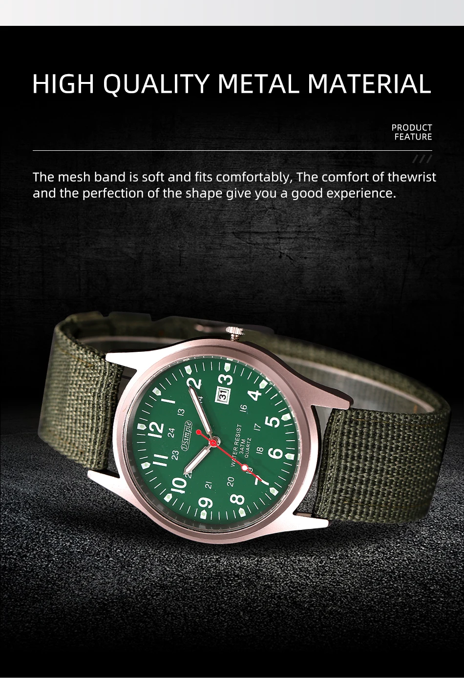 Fashion Mens Watches Luminous Hands Clock Luxury Military Sports Calendar Quartz Wristwatch Men Casual Nylon Watch Reloj Hombre