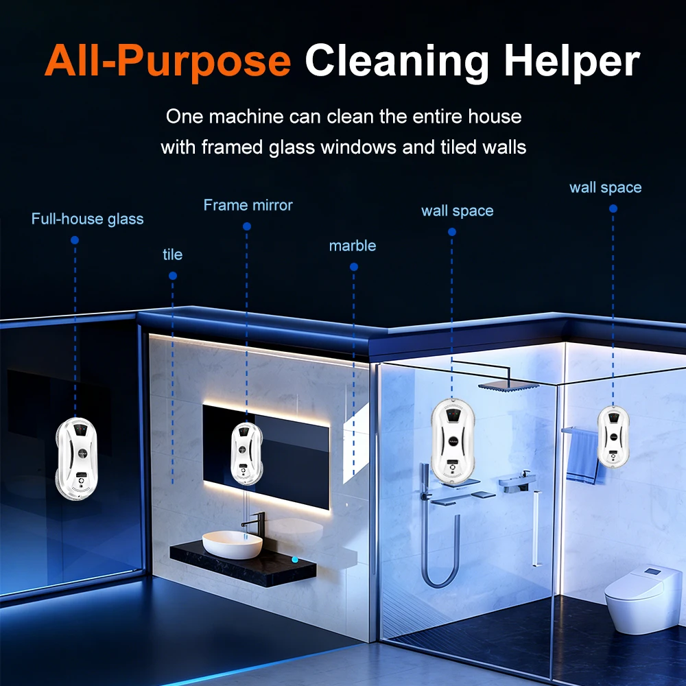 PuRuiKai Basic Window Cleaning Robot 5600Pa Suction, Intelligent Path Planning, Power Failure Protection for Safe Glass Cleaning