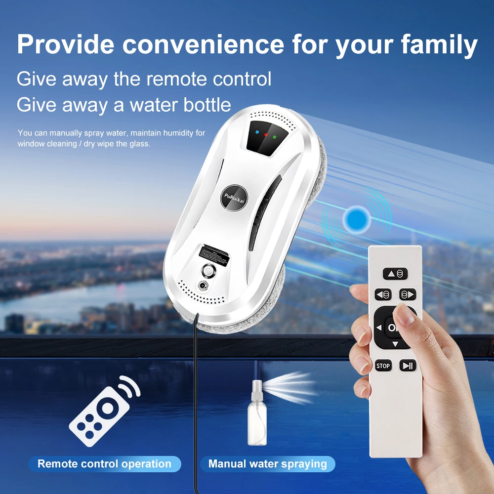 PuRuiKai Basic Window Cleaning Robot 5600Pa Suction, Intelligent Path Planning, Power Failure Protection for Safe Glass Cleaning