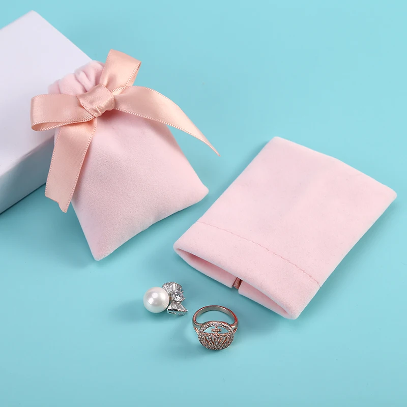 10pcs/lot 7x9cm Pink Velvet Ribbon Bag Drawstring Earrings Rings Necklace Bracelet Wedding Christmas Gift Storage Pouches