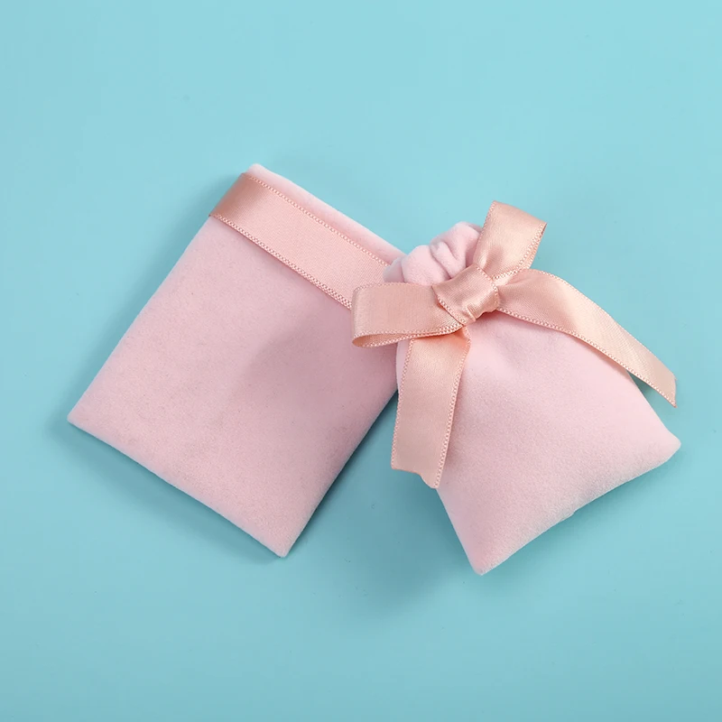 10pcs/lot 7x9cm Pink Velvet Ribbon Bag Drawstring Earrings Rings Necklace Bracelet Wedding Christmas Gift Storage Pouches