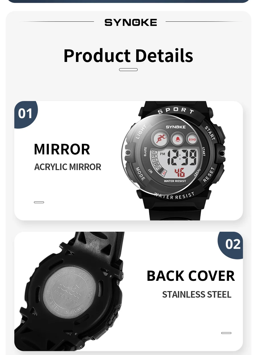 SYNOKE Student Sport Watches For Kids Colorful Electronic Watches Waterproof Clock Children Digital Watch For Boys Girls