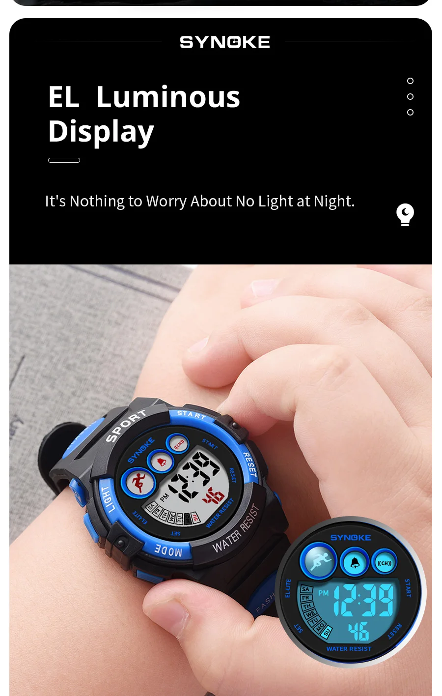SYNOKE Student Sport Watches For Kids Colorful Electronic Watches Waterproof Clock Children Digital Watch For Boys Girls