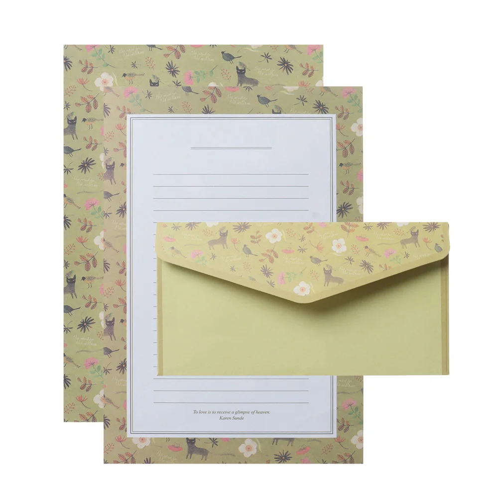 6Pcs Differrent Design Writing Paper With 3Pcs Envelopes Cartoon Pattern Vintage Floral Letter Stationery School Office Supplies