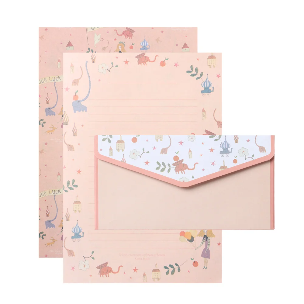 6Pcs Differrent Design Writing Paper With 3Pcs Envelopes Cartoon Pattern Vintage Floral Letter Stationery School Office Supplies