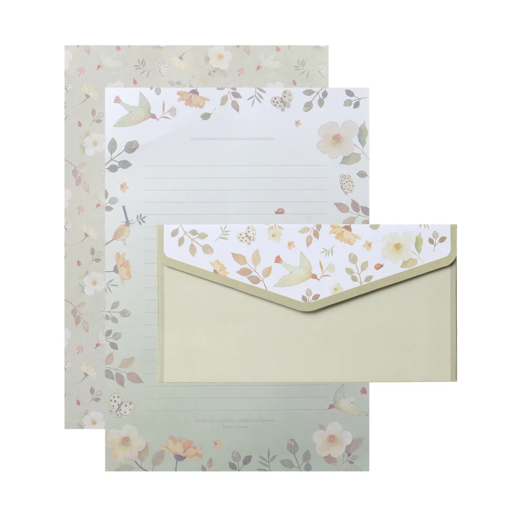 6Pcs Differrent Design Writing Paper With 3Pcs Envelopes Cartoon Pattern Vintage Floral Letter Stationery School Office Supplies