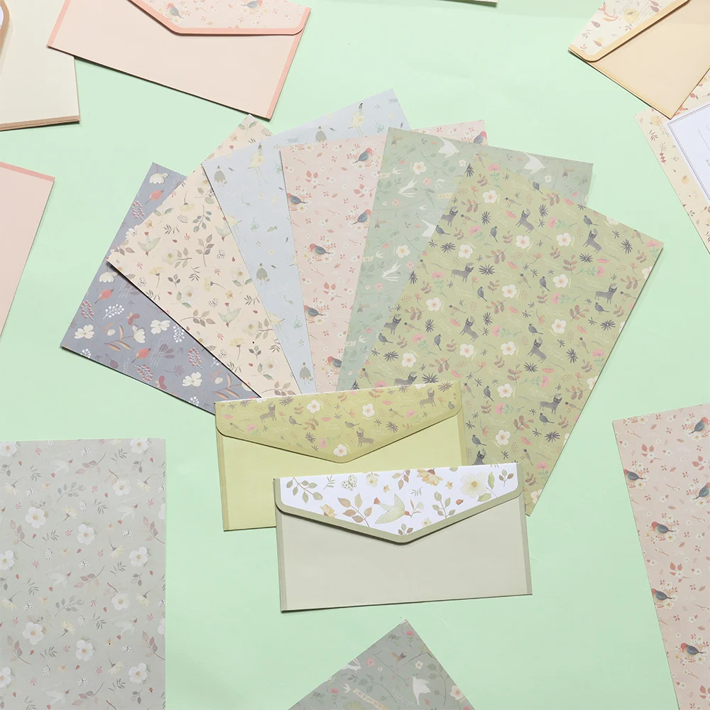 6Pcs Differrent Design Writing Paper With 3Pcs Envelopes Cartoon Pattern Vintage Floral Letter Stationery School Office Supplies
