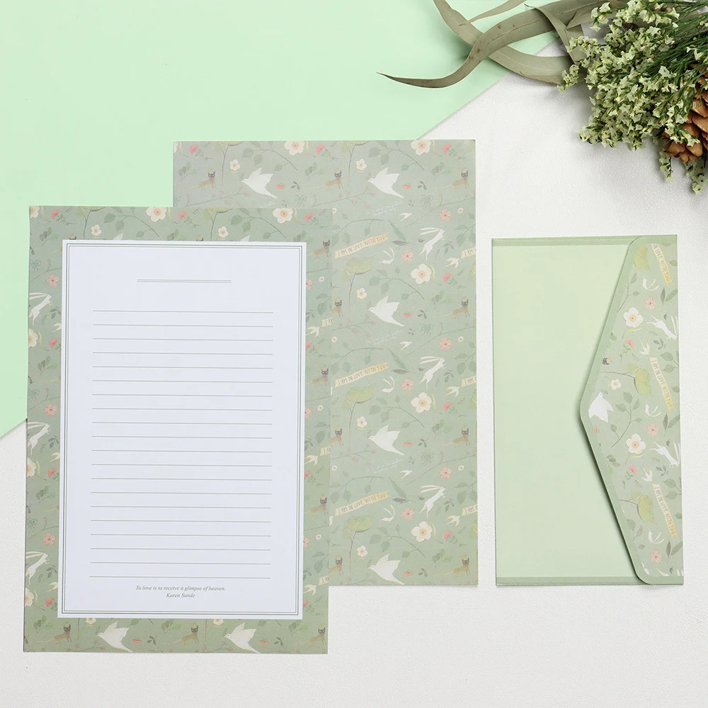 6Pcs Differrent Design Writing Paper With 3Pcs Envelopes Cartoon Pattern Vintage Floral Letter Stationery School Office Supplies