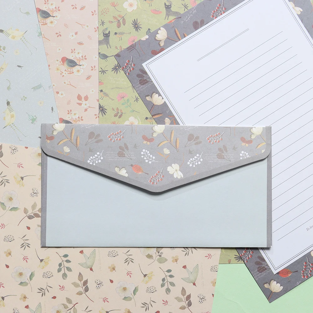 6Pcs Differrent Design Writing Paper With 3Pcs Envelopes Cartoon Pattern Vintage Floral Letter Stationery School Office Supplies