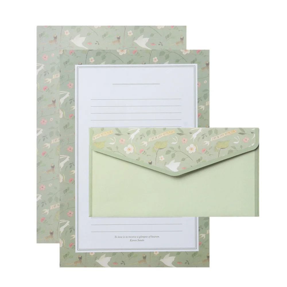 6Pcs Differrent Design Writing Paper With 3Pcs Envelopes Cartoon Pattern Vintage Floral Letter Stationery School Office Supplies
