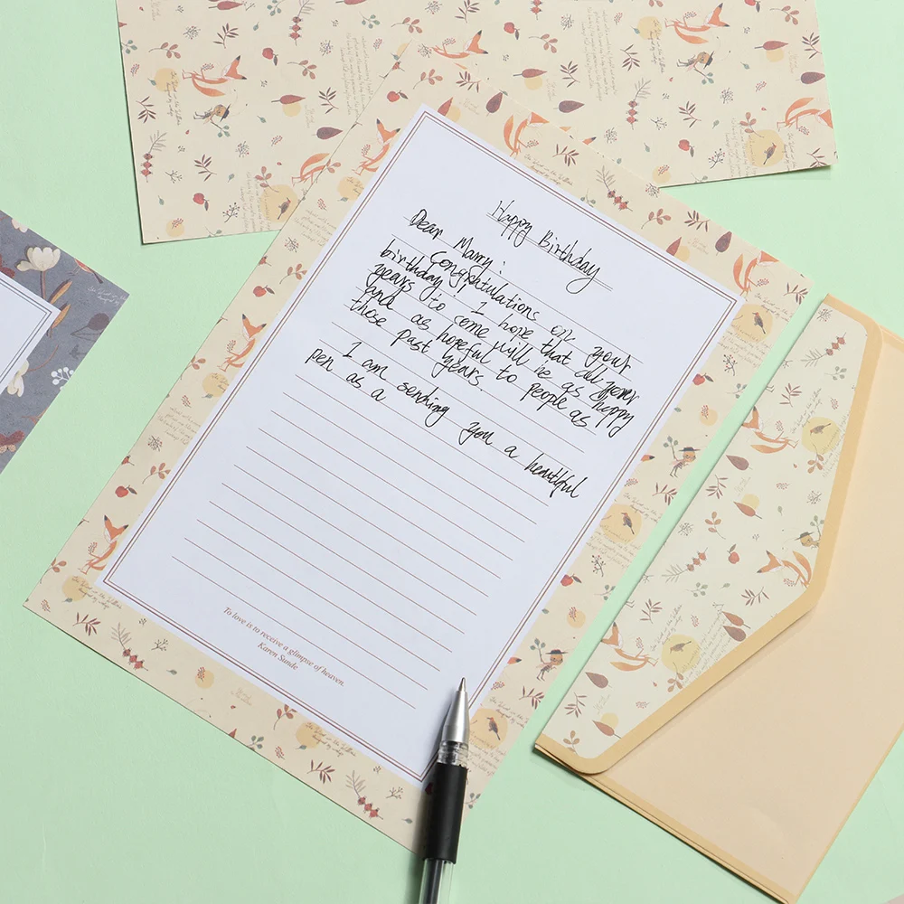 6Pcs Differrent Design Writing Paper With 3Pcs Envelopes Cartoon Pattern Vintage Floral Letter Stationery School Office Supplies