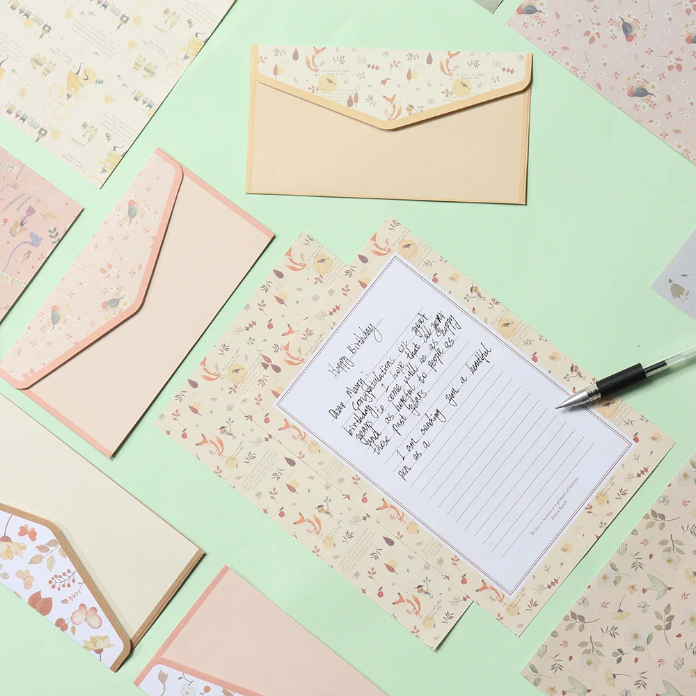 6Pcs Differrent Design Writing Paper With 3Pcs Envelopes Cartoon Pattern Vintage Floral Letter Stationery School Office Supplies