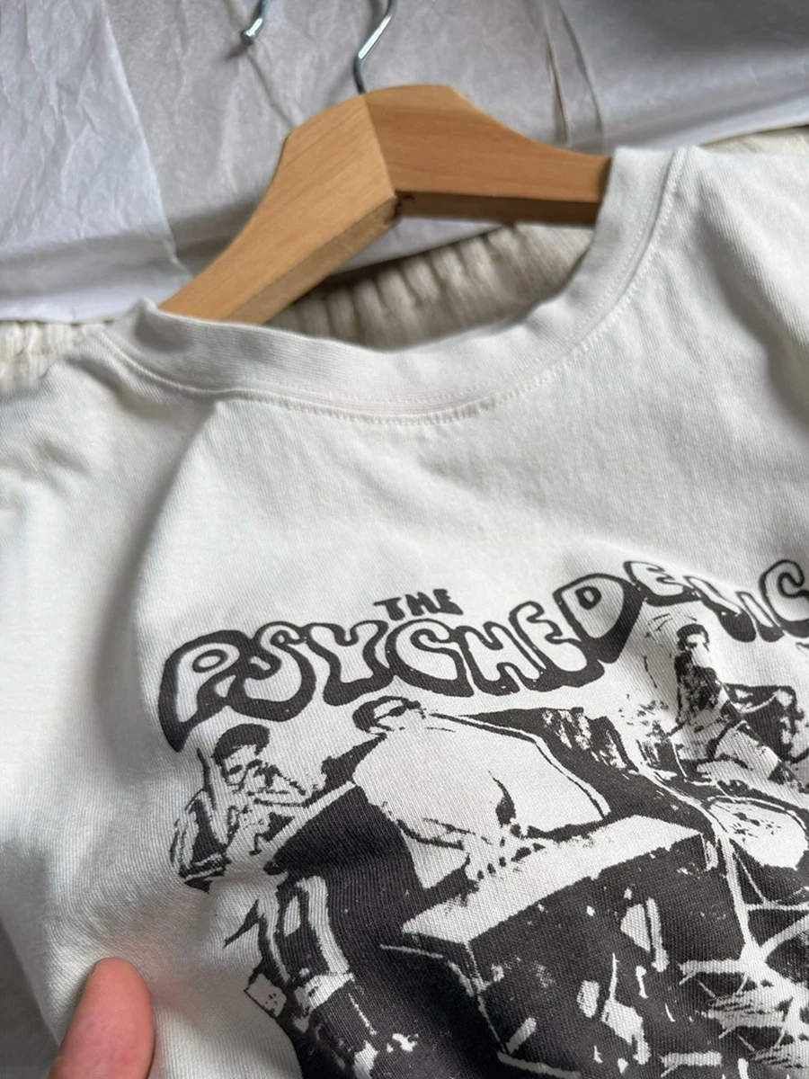 Classic Rock Graphic T-shirts Women Casual Summer Gray O Neck Short Sleeve Cotton Crop Top Vintage Streetwear Slim Y2k Tees Chic
