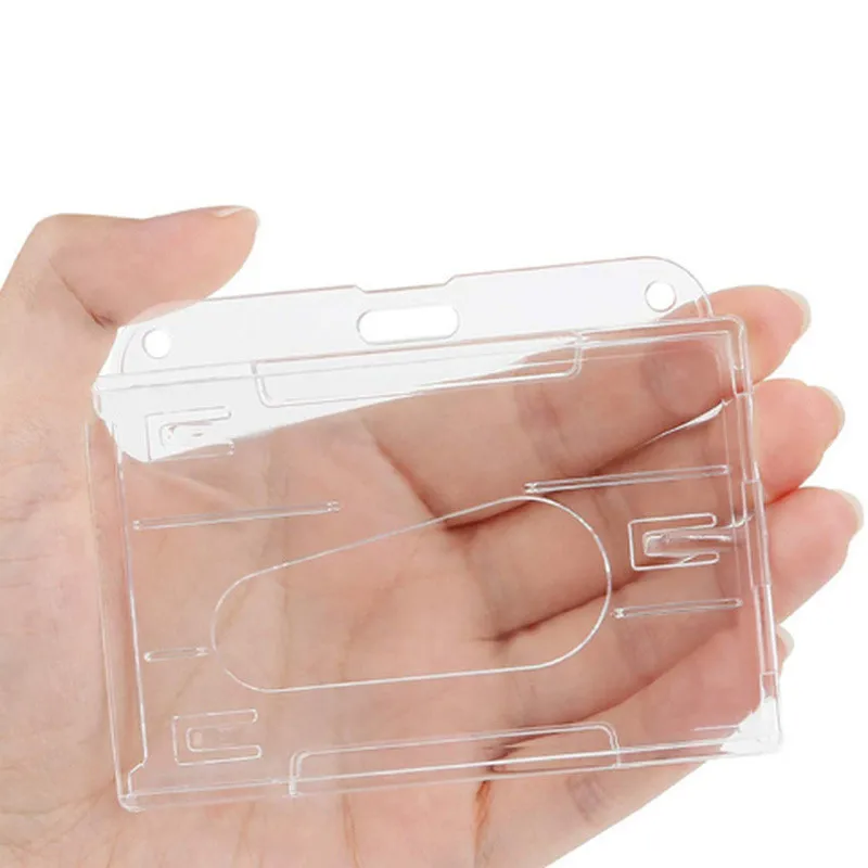 1pc Pass Work Card Cover Dual Card Slot Hold Working Permit Case Transparent Badge Holder PC Plastic Exhibition ID Card Tag