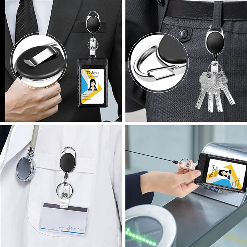 1pc Pass Work Card Cover Dual Card Slot Hold Working Permit Case Transparent Badge Holder PC Plastic Exhibition ID Card Tag