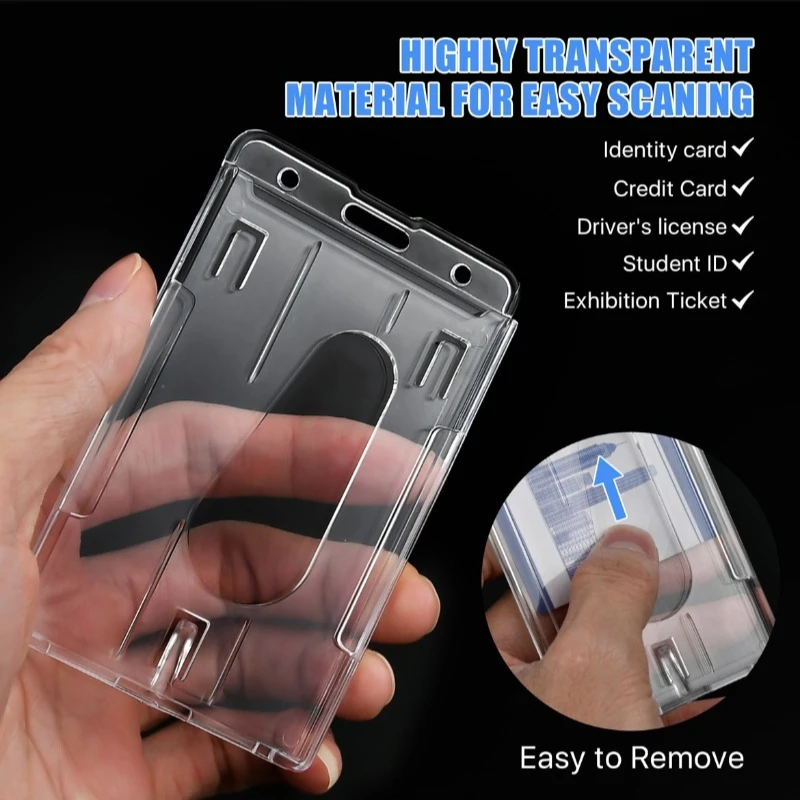 1pc Pass Work Card Cover Dual Card Slot Hold Working Permit Case Transparent Badge Holder PC Plastic Exhibition ID Card Tag