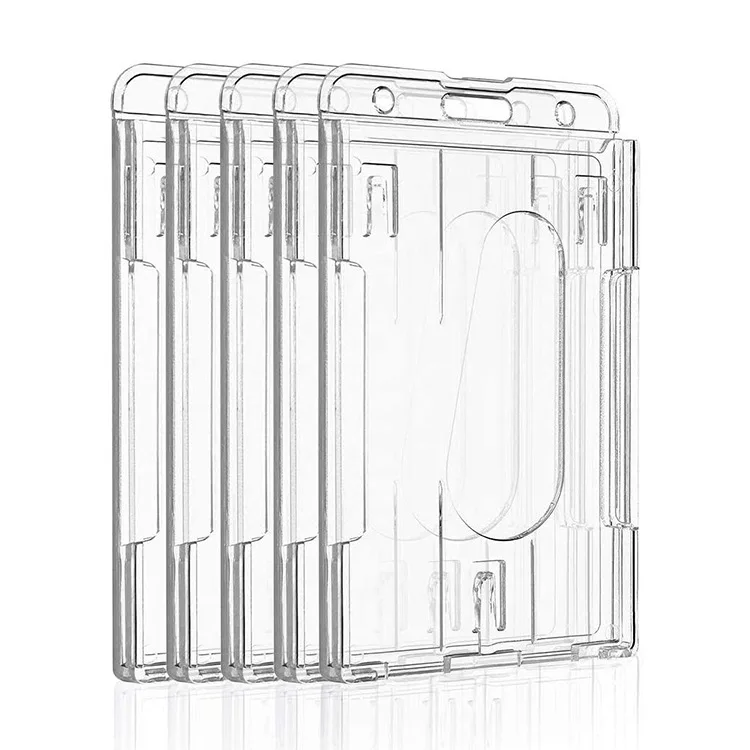 1pc Pass Work Card Cover Dual Card Slot Hold Working Permit Case Transparent Badge Holder PC Plastic Exhibition ID Card Tag