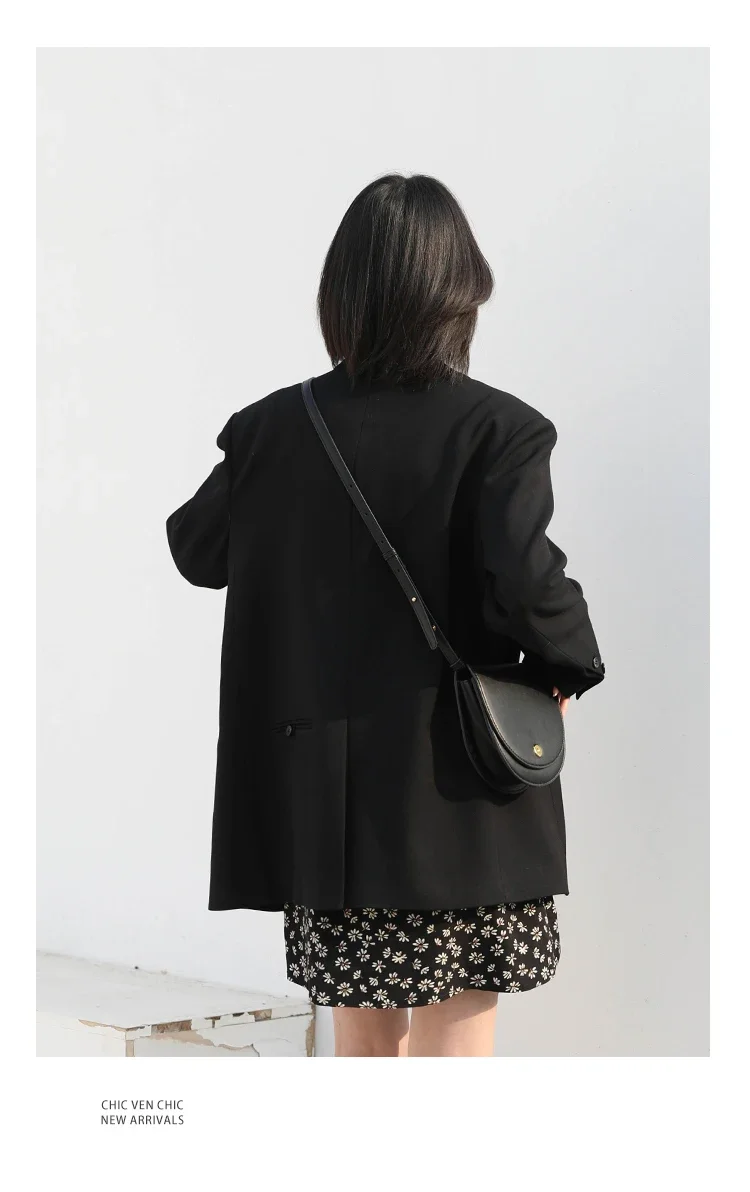 CHIC VEN 2026 Fashion Women's Blazer Office Lady Long Sleeve Double-breasted Mid-length Casual Coat Ladies Outerwear Stylish Top